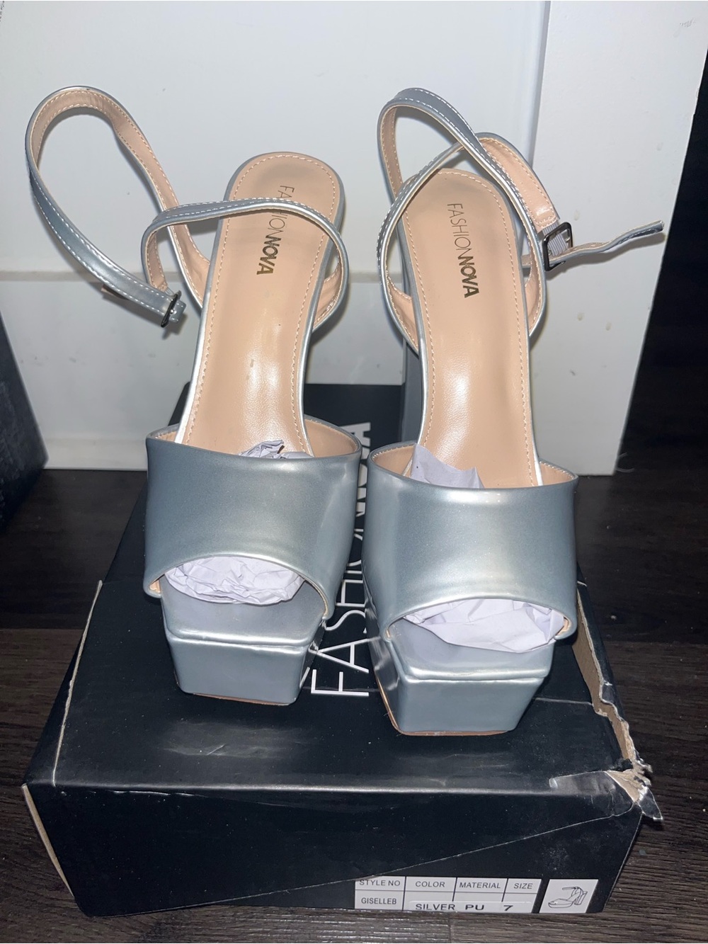 Fashion Nova Metallic Silver Platform Sandals